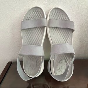Crocs LiteRide Stretch Comfort Wedge Strappy Sandals Womens 10 Gray